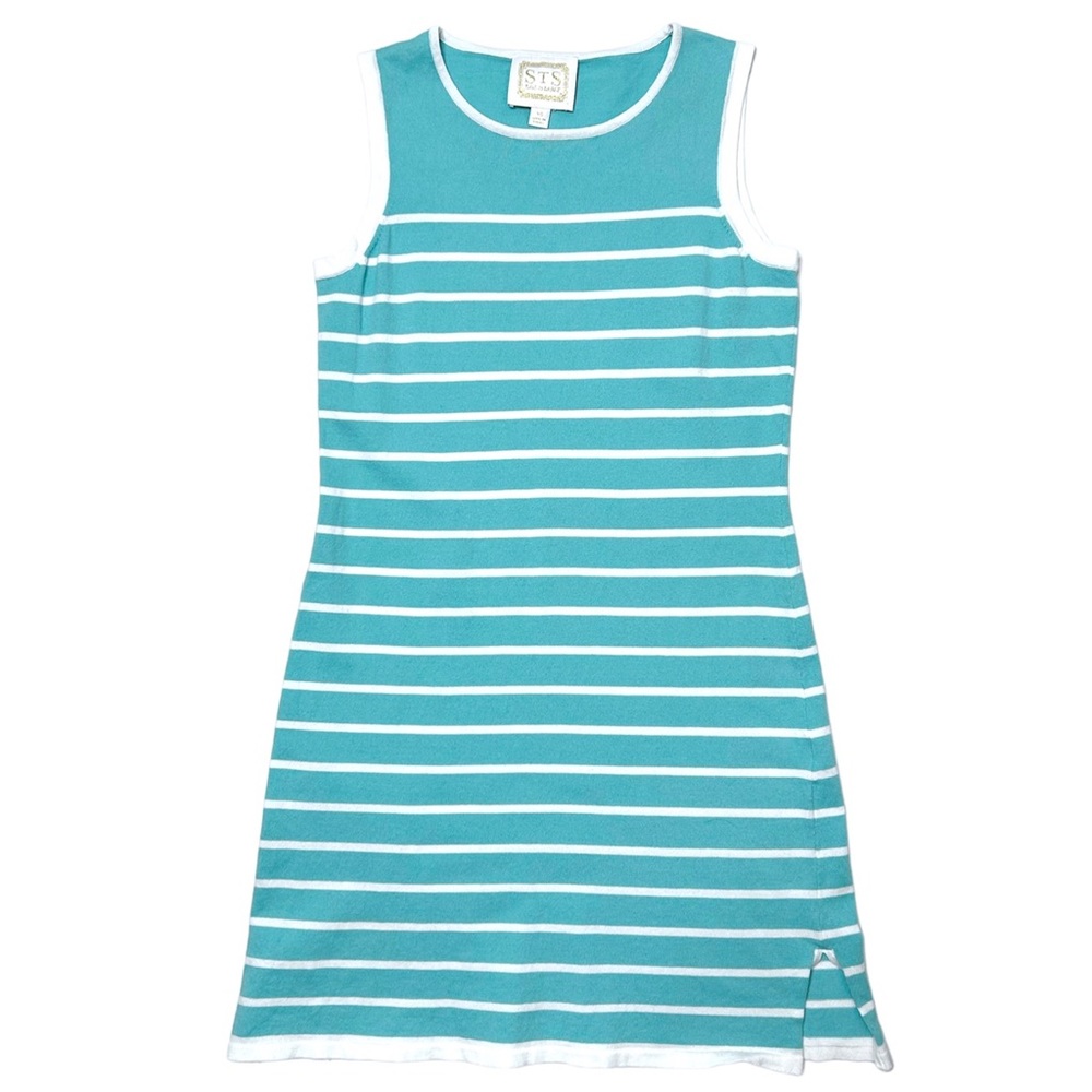 Sail to Sable Striped Turquoise Dress Sleeveless Blue White Women’s XS Preppy
